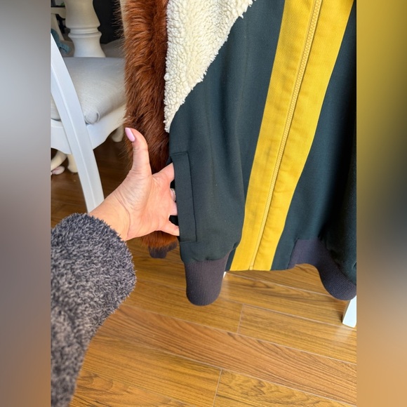 SEA made in New York Colorblock Faux Fur Track Jacket brown/green/cream Sz L - Picture 6 of 10